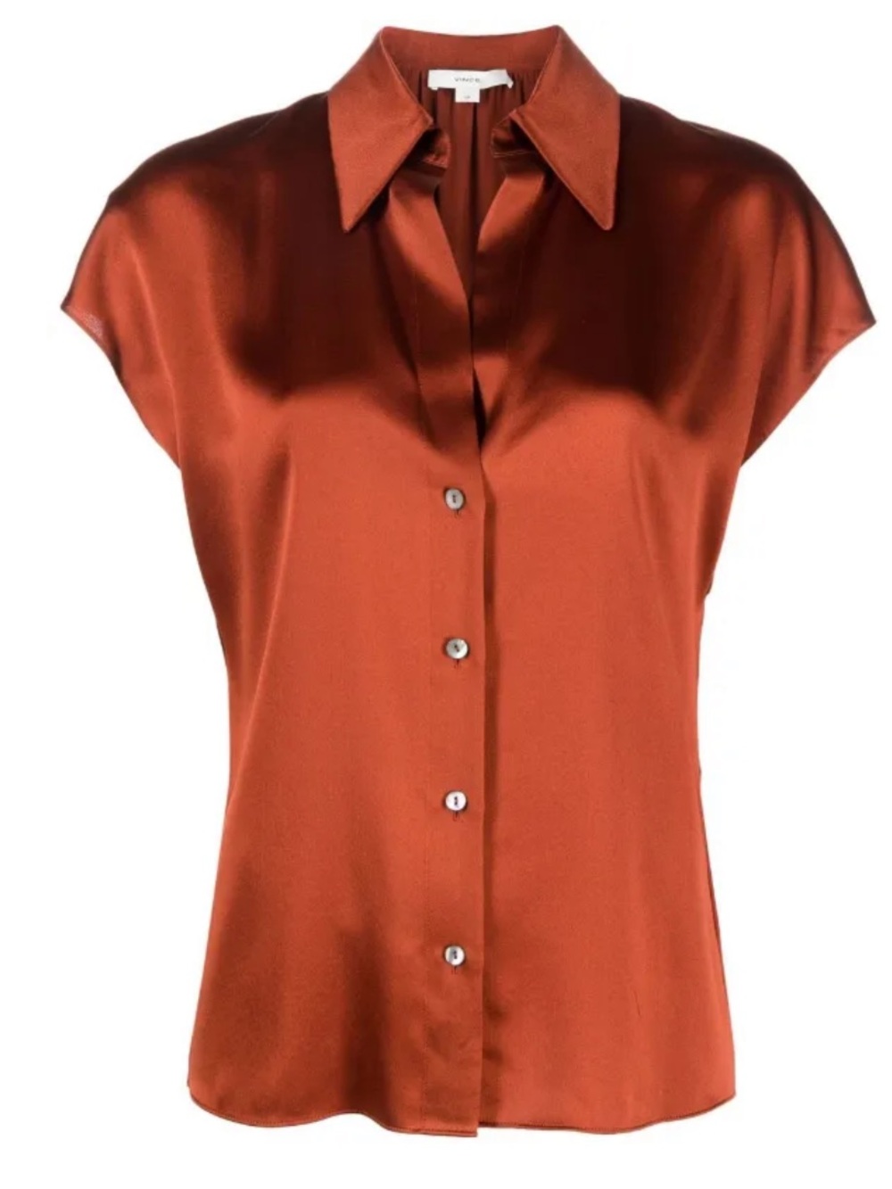 ✨ Like New Vince Rust-Orange Silk Cap-Sleeve Button-Down ✨